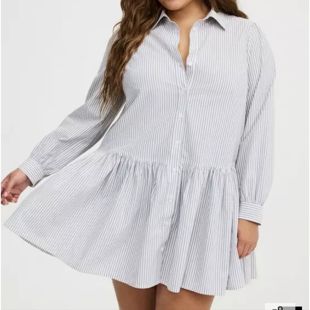 NWOT Torrid White Pinstripe Mini Cotton Shirt Dress